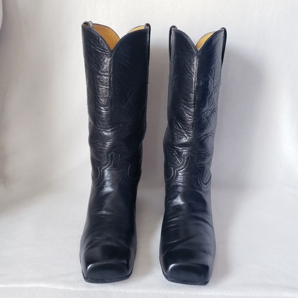 Black Square Toe Western Boots Caboots - Picture 4 of 16